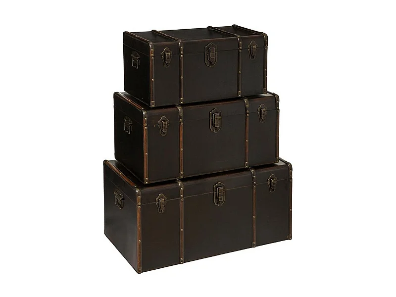 Lot de 3 Malles de Rangement "British" 80cm Marron