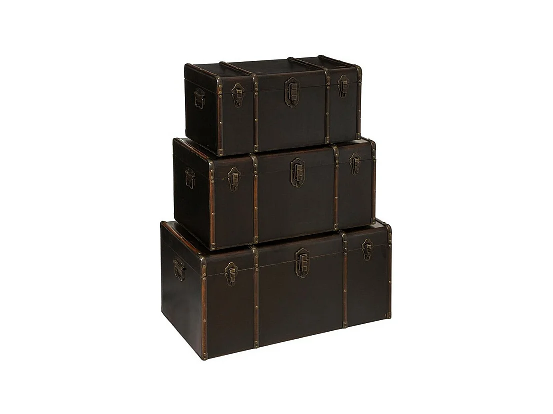 Lot de 3 Malles de Rangement "British" 80cm Marron