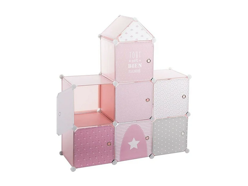 Estantería infantil 7 módulos forma castillo rosa 109x94,5x32 cm
