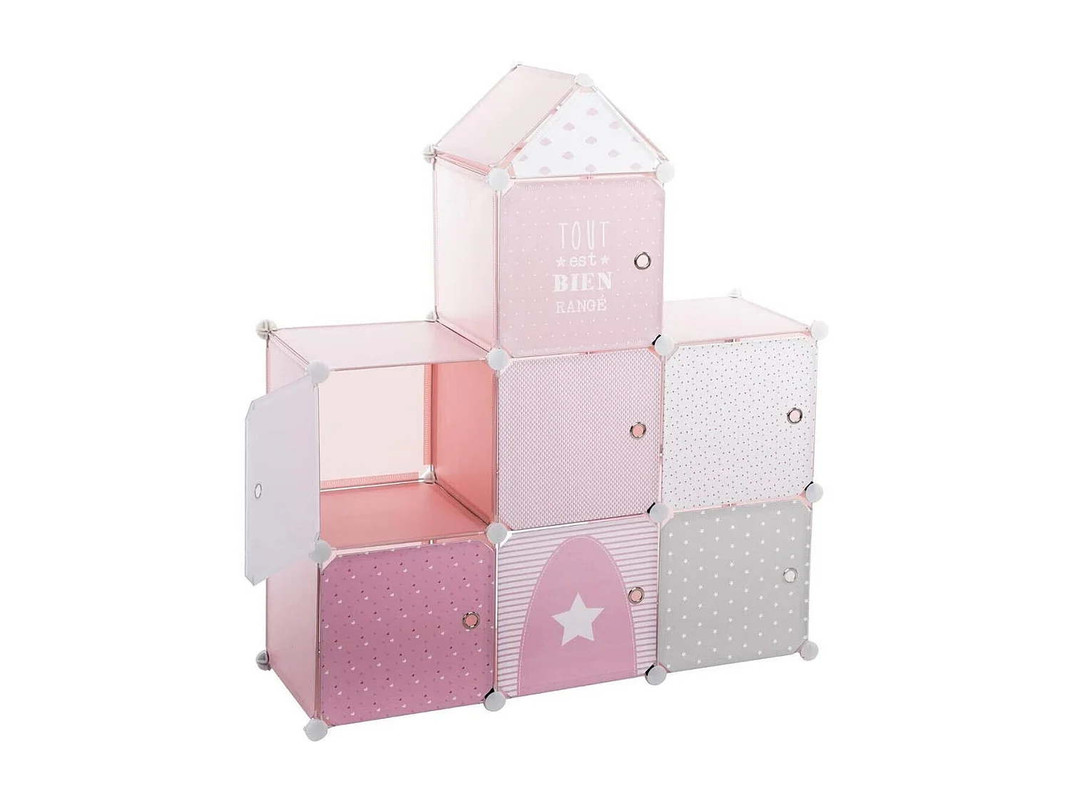 Estantería infantil 7 módulos forma castillo rosa 109x94,5x32 cm