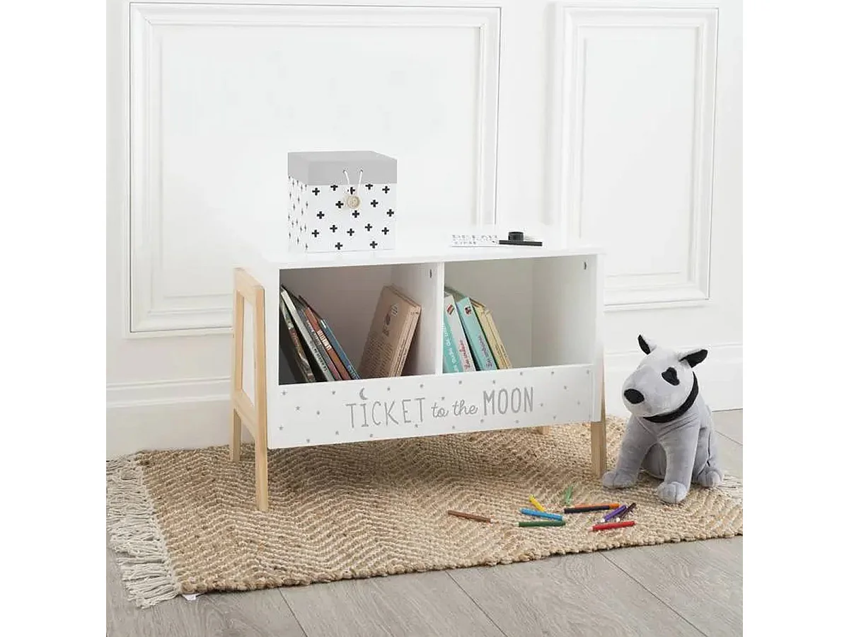 Baúl Infantil Almacenamiento 2 Cajones Blanco y Roble Claro 60 cm