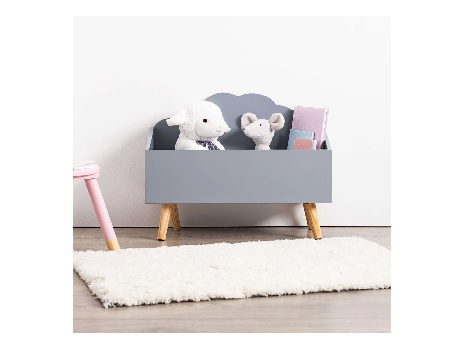 Coffre de Rangement "Nuage" 58cm Gris