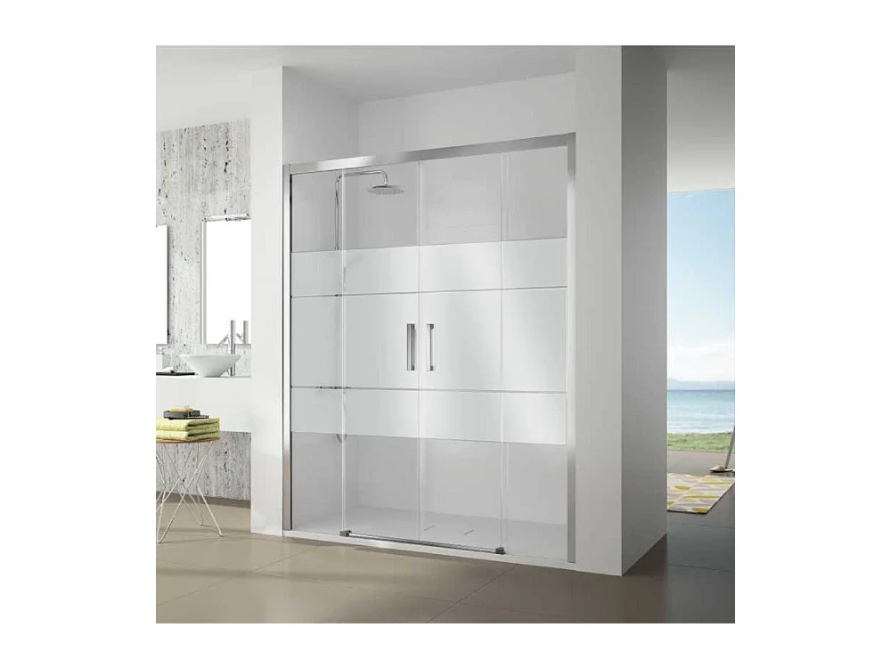Paroi de douche 2 verres fixes + 2 portes coulissantes S400 verre sérigraphié 180 cm  Sans paroi latérale