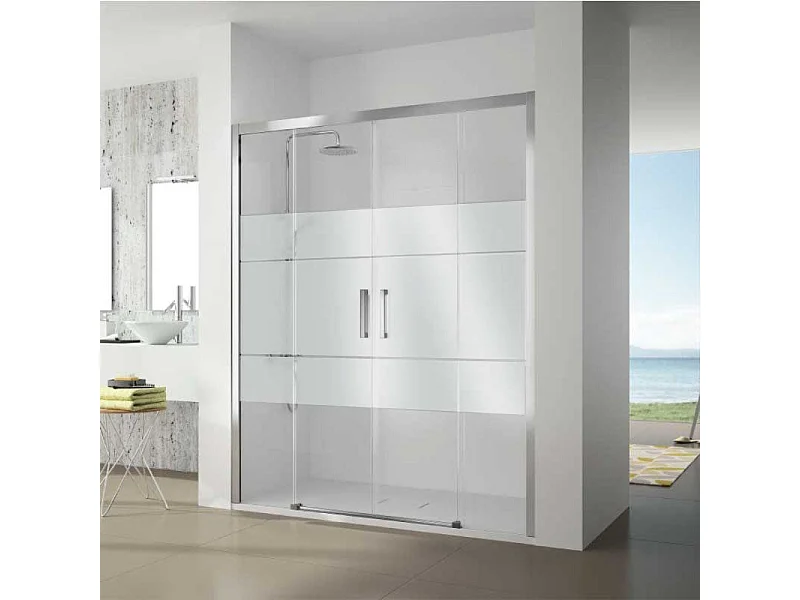 Paroi de douche 2 verres fixes + 2 portes coulissantes S400 verre sérigraphié 195 cm  Sans paroi latérale