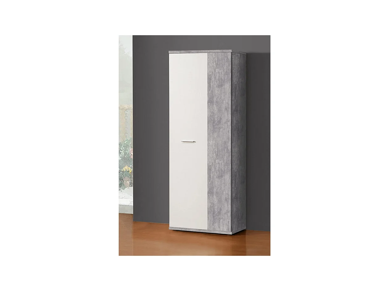Meuble à chaussure 2 portes décor béton et blanc - CLASS