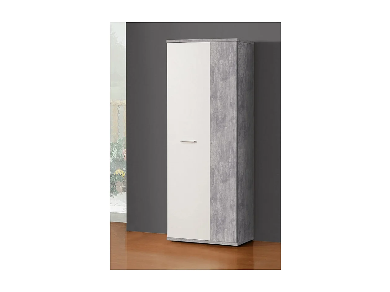 Meuble à chaussure 2 portes décor béton et blanc - CLASS