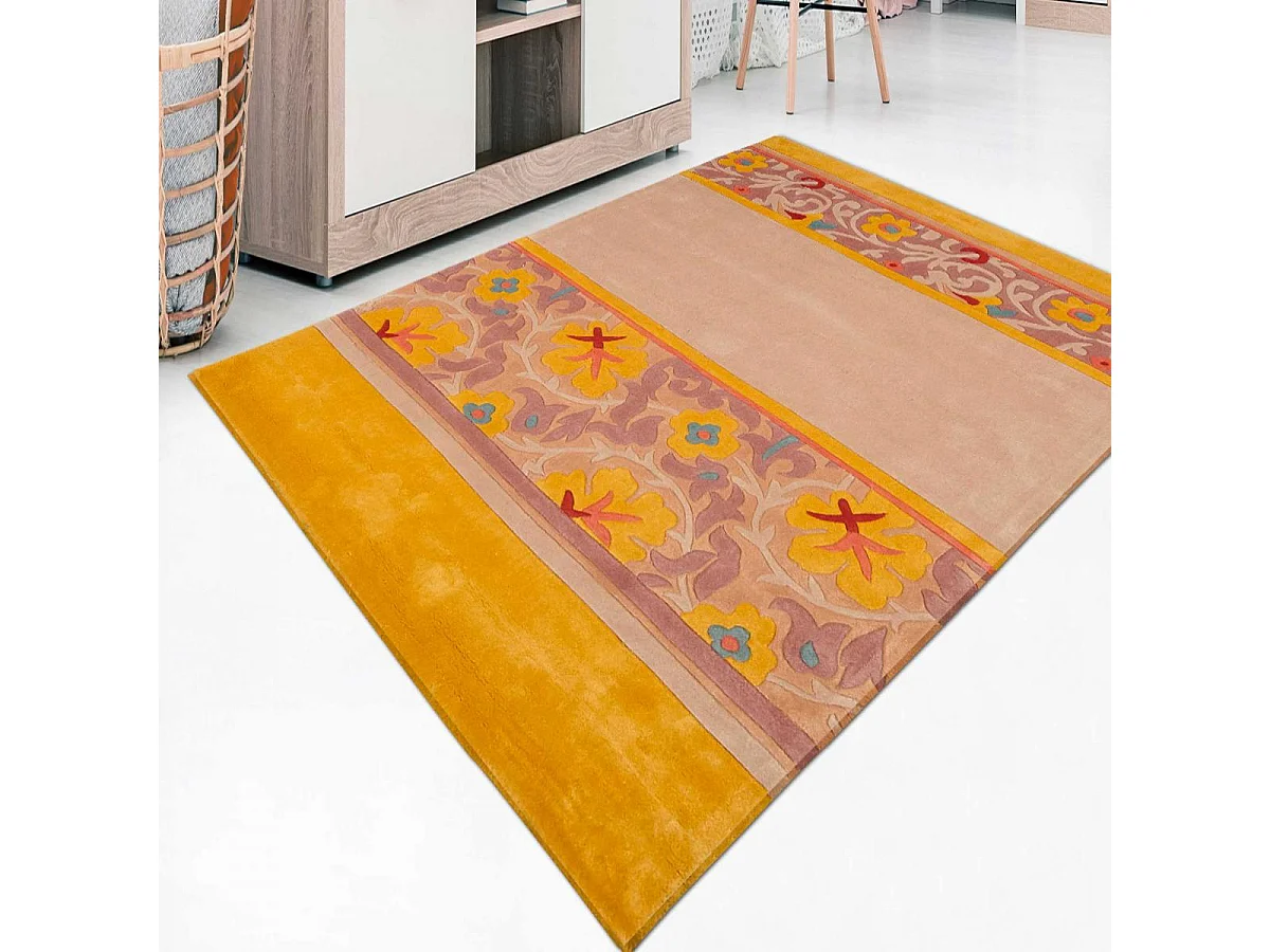 tapis salon 170x240 fait main en acrylique violet et rose rectangle motif floral