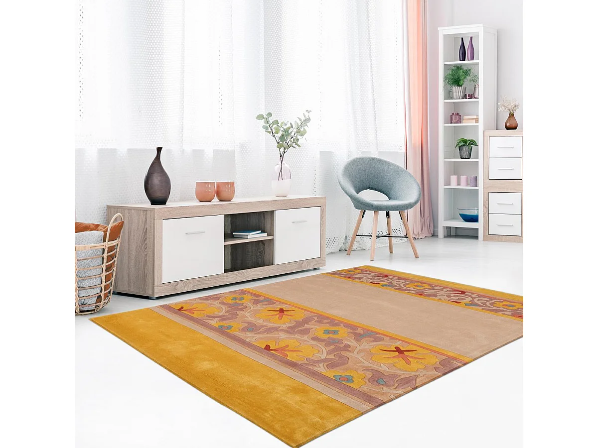 tapis salon 170x240 fait main en acrylique violet et rose rectangle motif floral