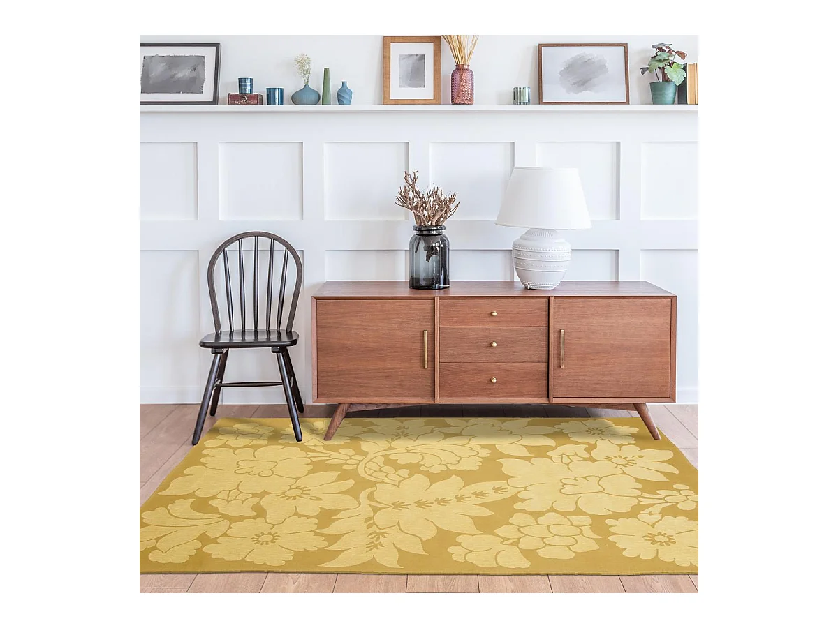 Tapis kilim 150x235 rectangle tissé en coton beige motif floral ALIXIA