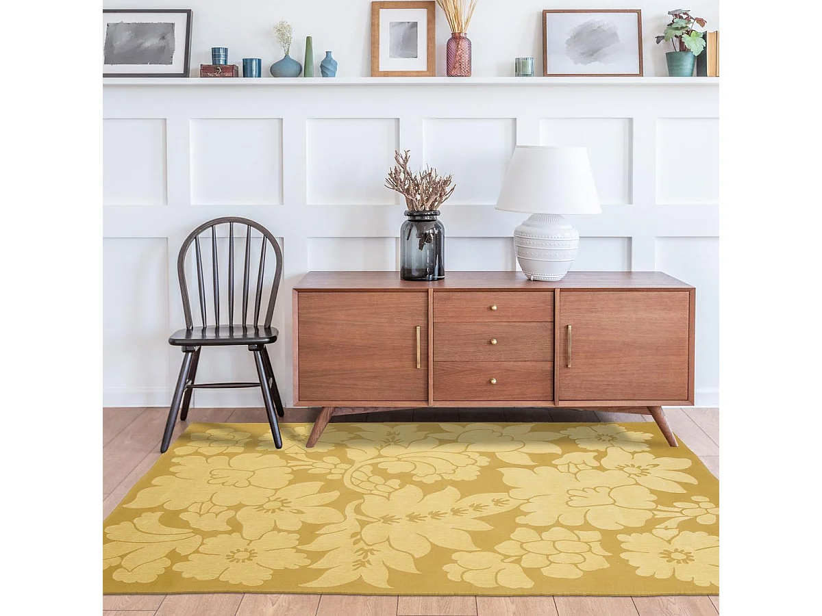 Tapis kilim 150x235 rectangle tissé en coton beige motif floral ALIXIA