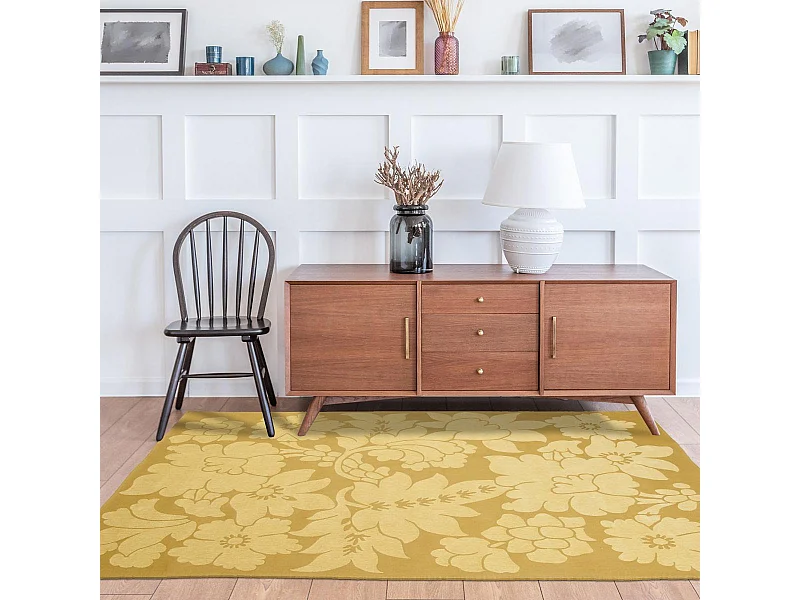 Tapis kilim 150x235 rectangle tissé en coton beige motif floral ALIXIA