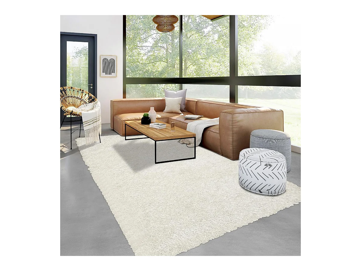 Tapis shaggy 160x240 rectangle fait main blanc motif uni LAMBANA