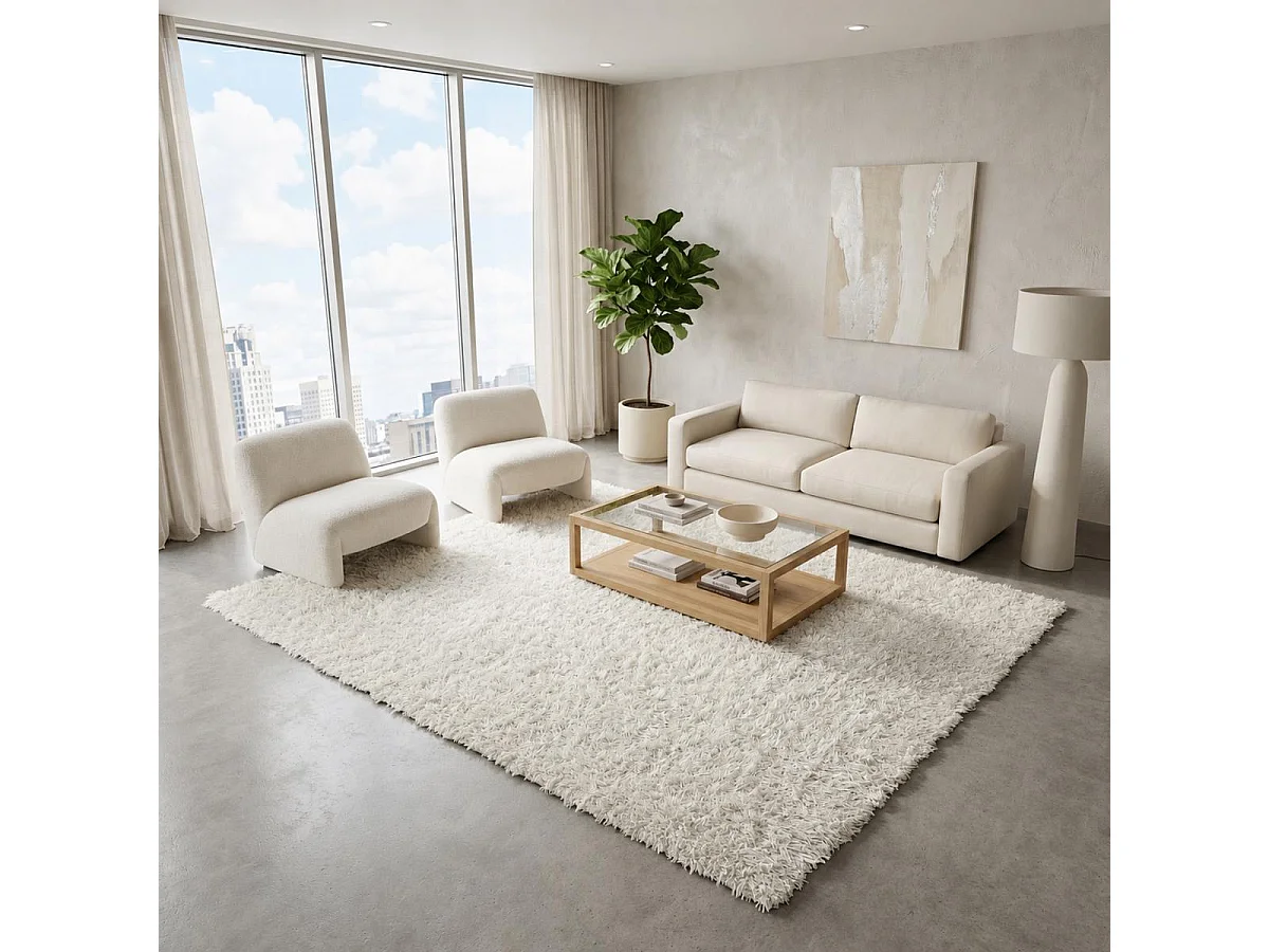 Tapis shaggy fait main motif uni LAMBANA