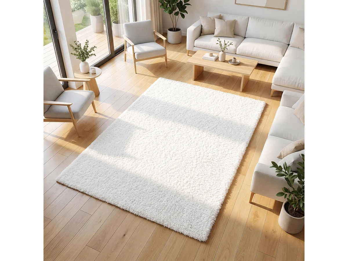 Tapis shaggy fait main motif uni LAMBANA