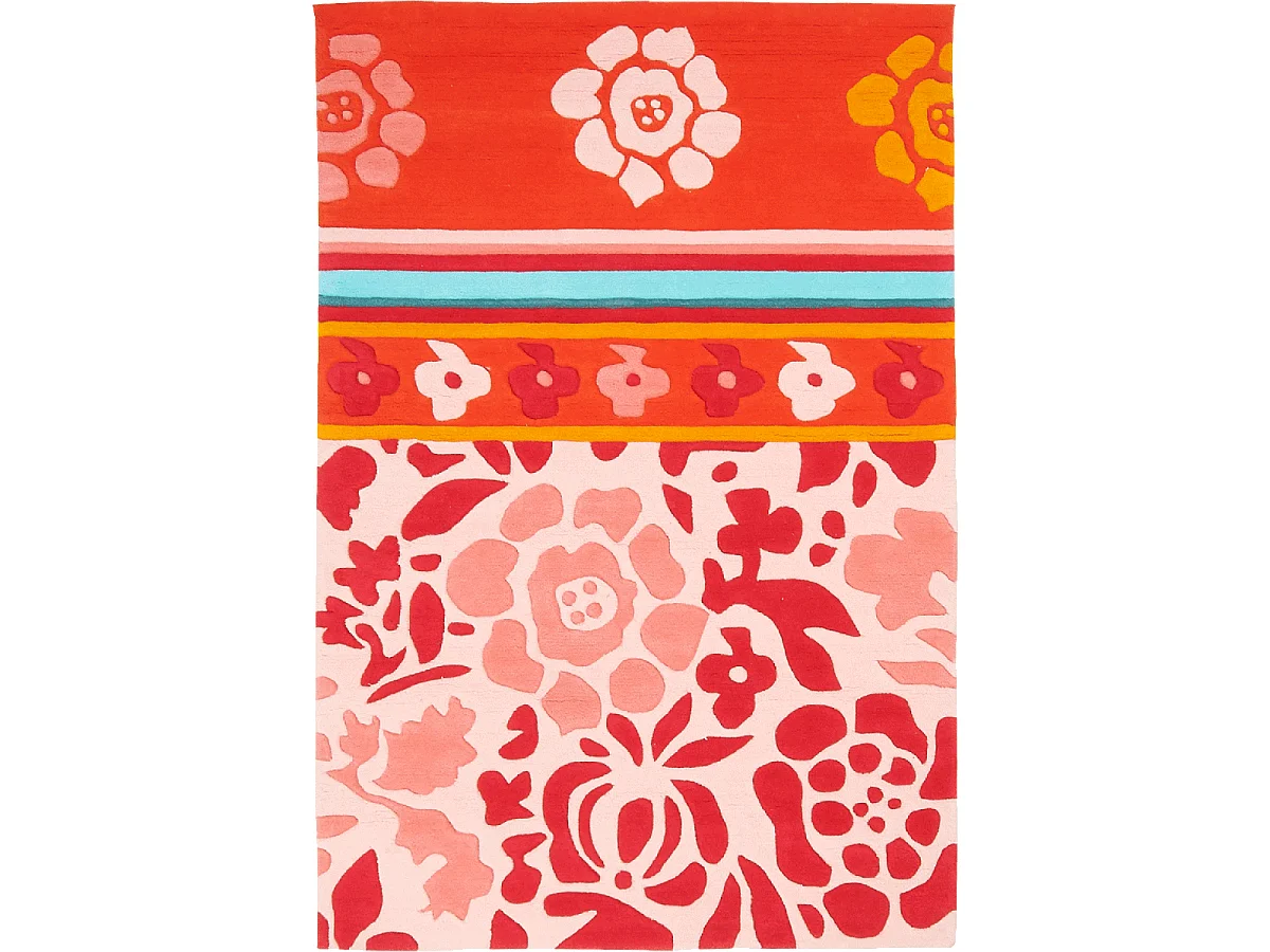 tapis chambre 80x150 fait main en acrylique rose et violet motif géométrique