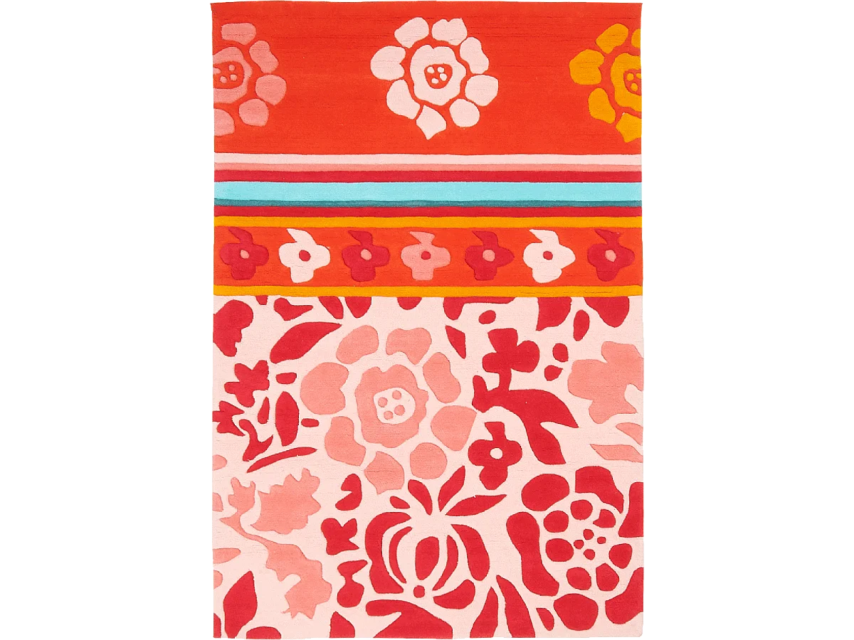 tapis chambre 80x150 fait main en acrylique rose et violet motif géométrique