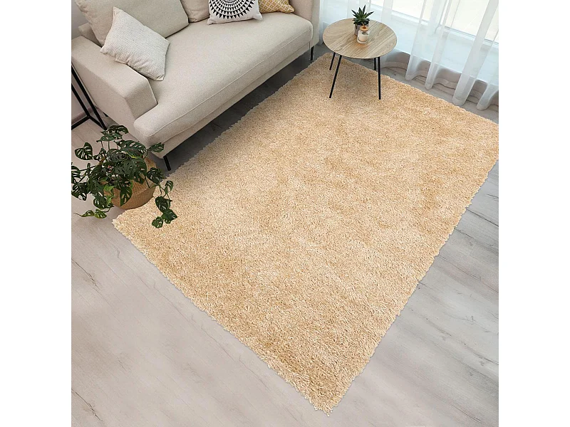 Tapis shaggy 160x230 rectangle fait main beige motif uni GLAMOURA