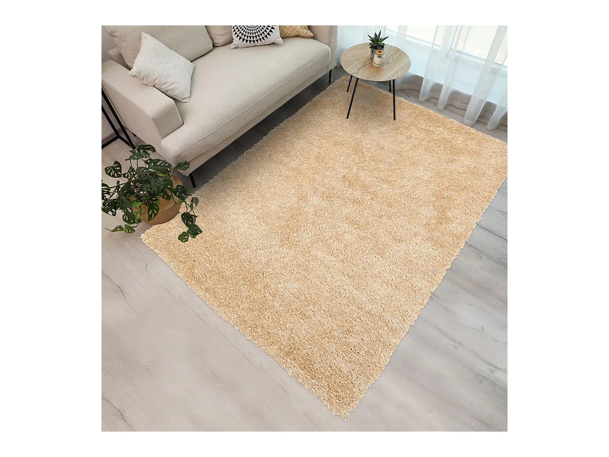 Tapis shaggy 160x230 rectangle fait main beige motif uni GLAMOURA