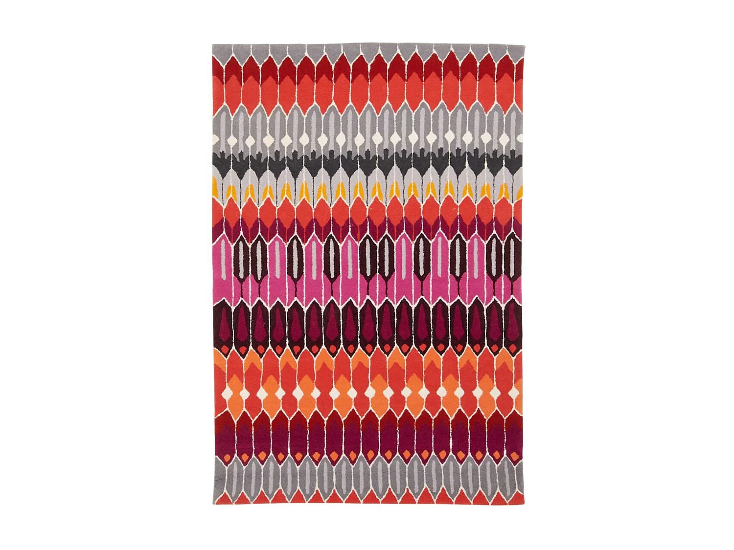 tapis chambre 120x180 fait main en laine gris et violet motif géométrique