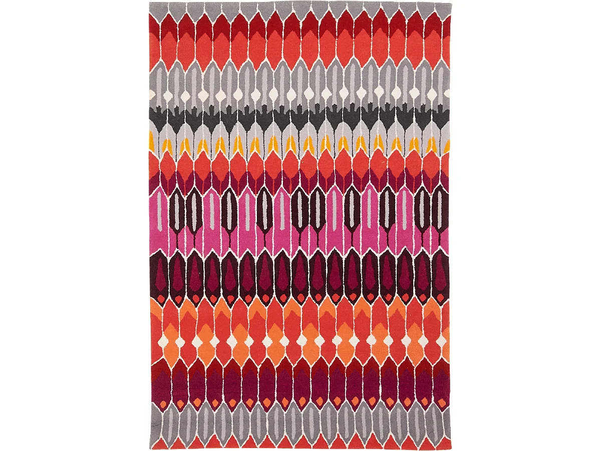 tapis chambre 120x180 fait main en laine gris et violet motif géométrique