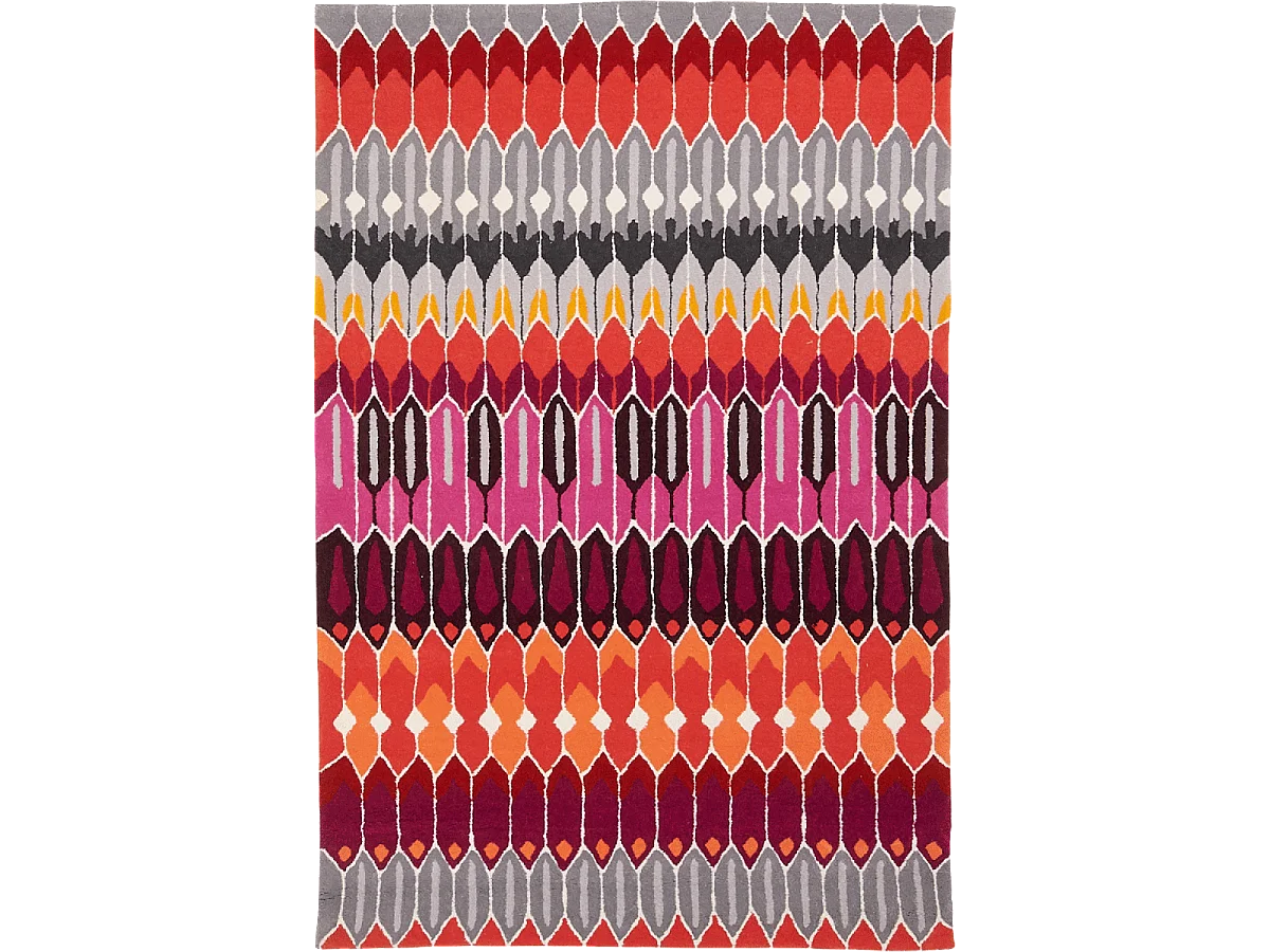 tapis chambre 120x180 fait main en laine gris et violet motif géométrique