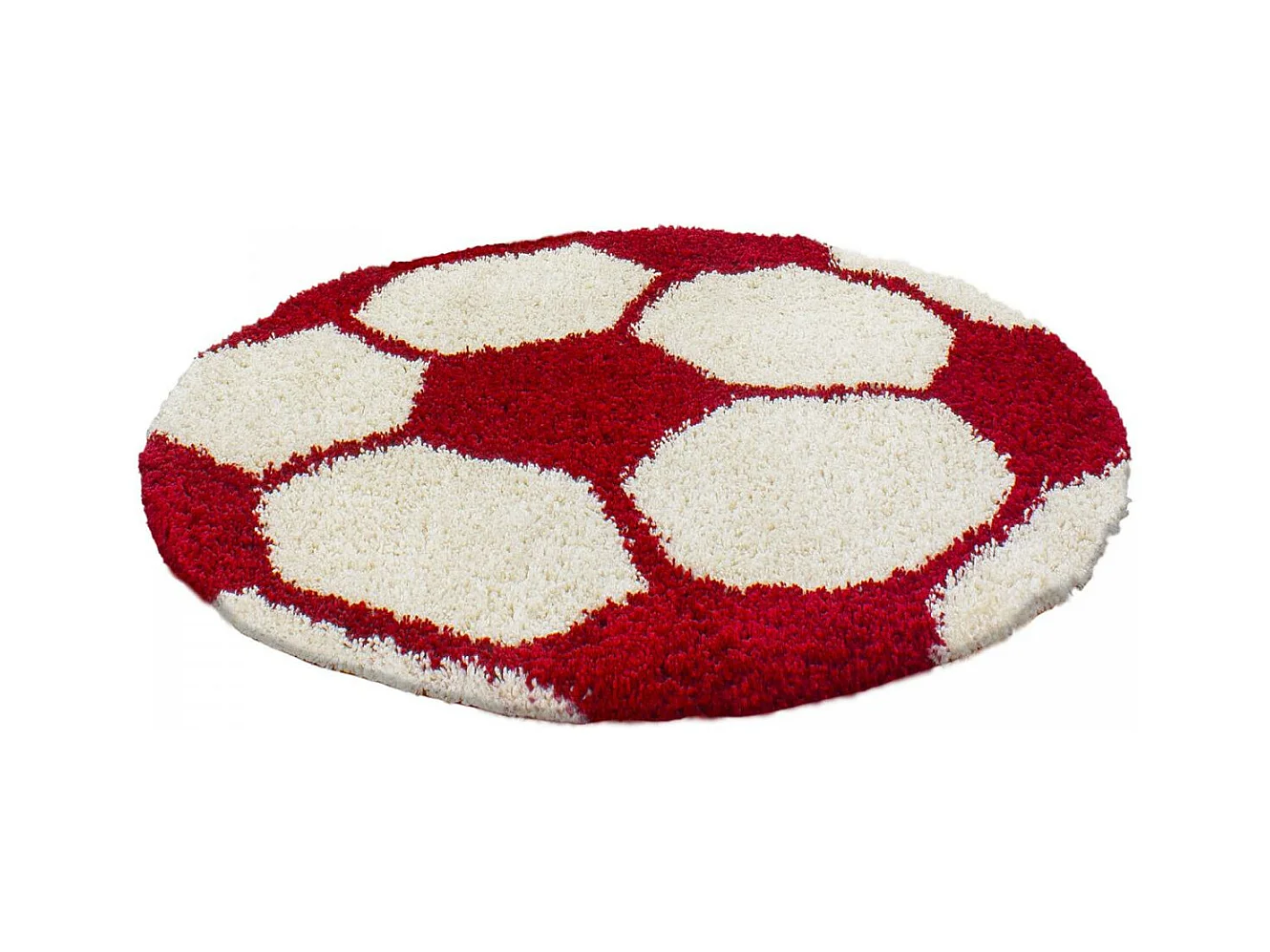 Tapis enfant Ø100cm rond tissé rouge et crème SHAGGY FOOT