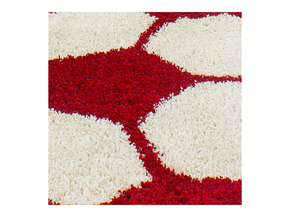 Tapis enfant Ø100cm rond tissé rouge et crème SHAGGY FOOT