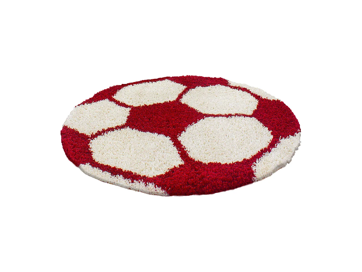 Tapis enfant Ø100cm rond tissé rouge et crème SHAGGY FOOT