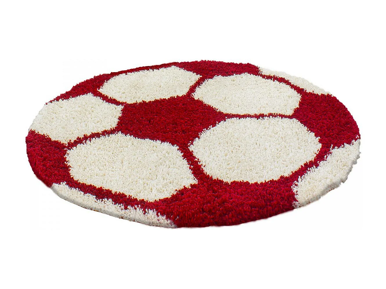 Tapis enfant Ø100cm rond tissé rouge et crème SHAGGY FOOT