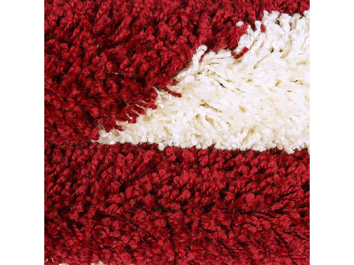 Tapis enfant Ø100cm rond tissé rouge et crème SHAGGY FOOT