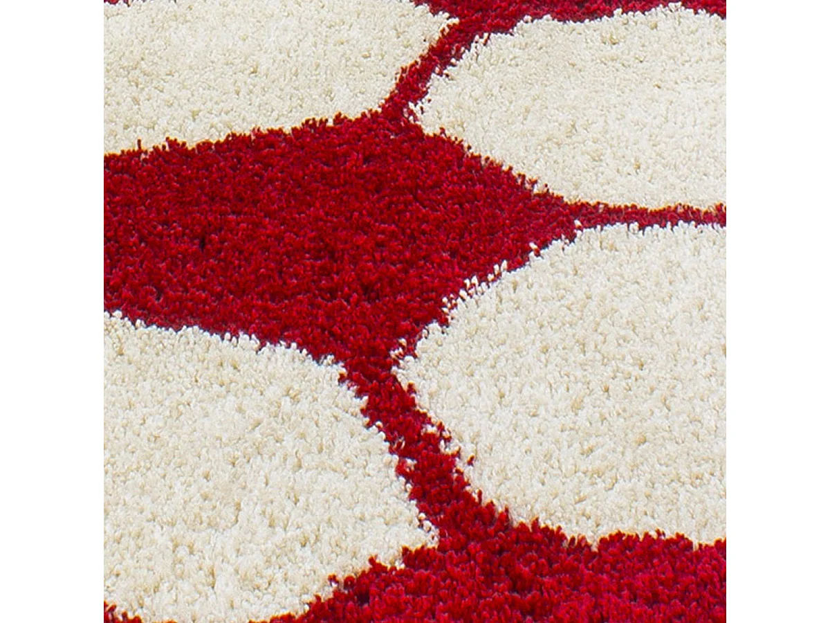 Tapis enfant Ø100cm rond tissé rouge et crème SHAGGY FOOT