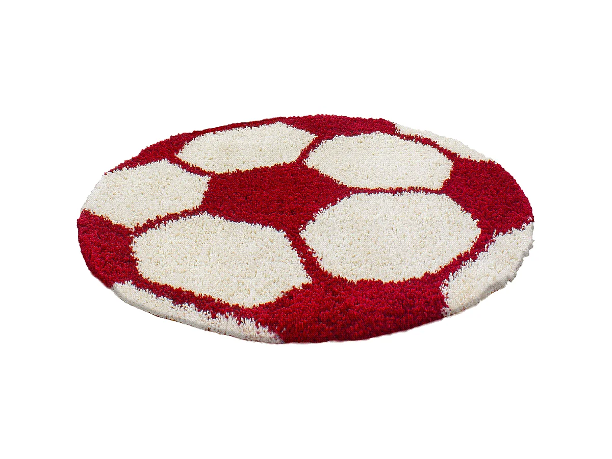 Tapis enfant Ø100cm rond tissé rouge et crème SHAGGY FOOT