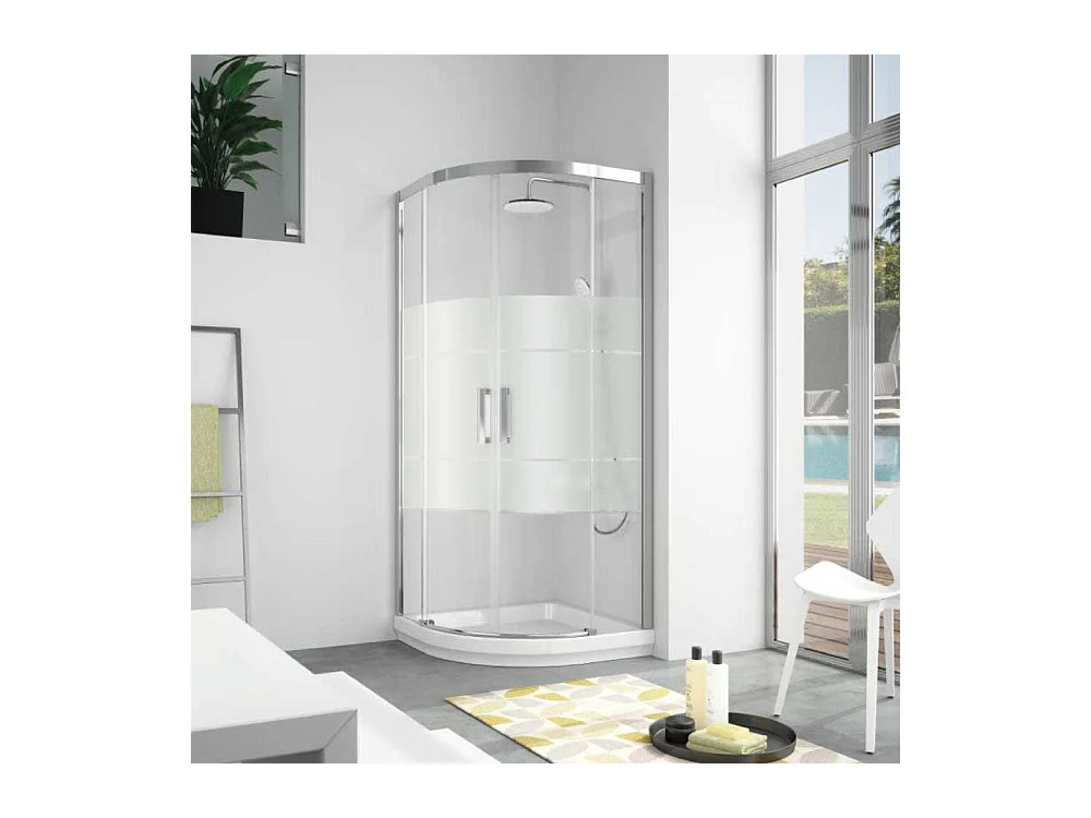 Paroi de douche semi-circulaire 2 verres fixes + 2 portes coulissantes S400 verre sérigraphié 80x80 cm  rayon 55cm