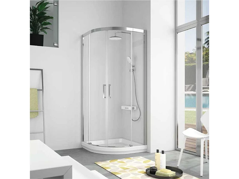 Paroi de douche semi-circulaire 2 verres fixes + 2 portes coulissantes S400 90x90 cm  rayon 50cm