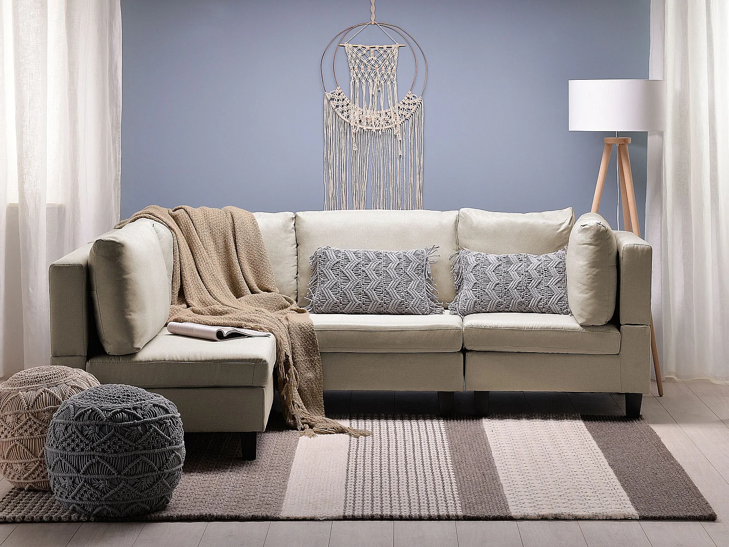 Hoekbank 4-zits stof beige rechtszijdig FEVIK