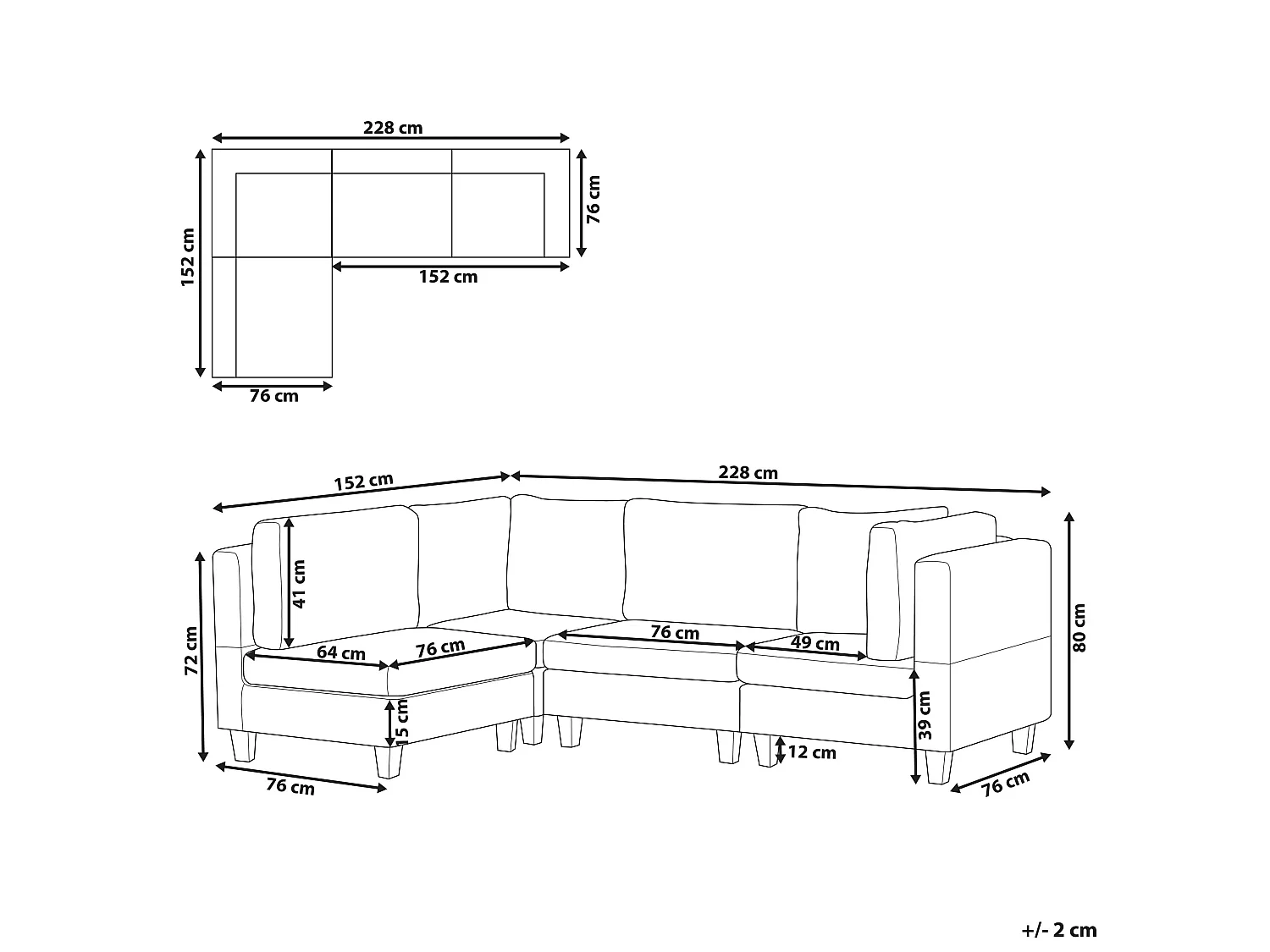 Hoekbank 4-zits stof beige rechtszijdig FEVIK