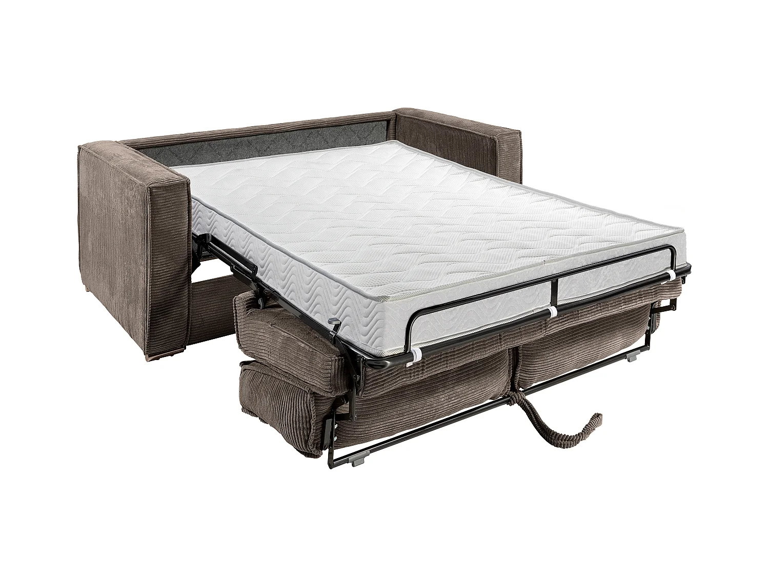 Express-driezitsslaapbank van bruin ribfluweel - Bed 140 cm - Matras 14 cm LORETO