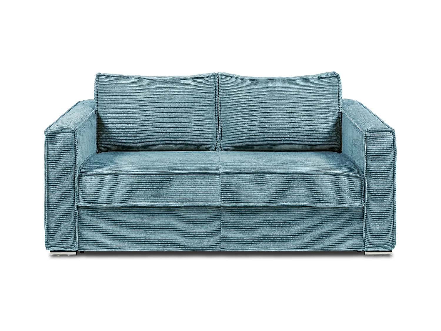 Canapé 3 places convertible express en velours côtelé bleu turquoise - Couchage 140 cm - Matelas 14 cm LORETO