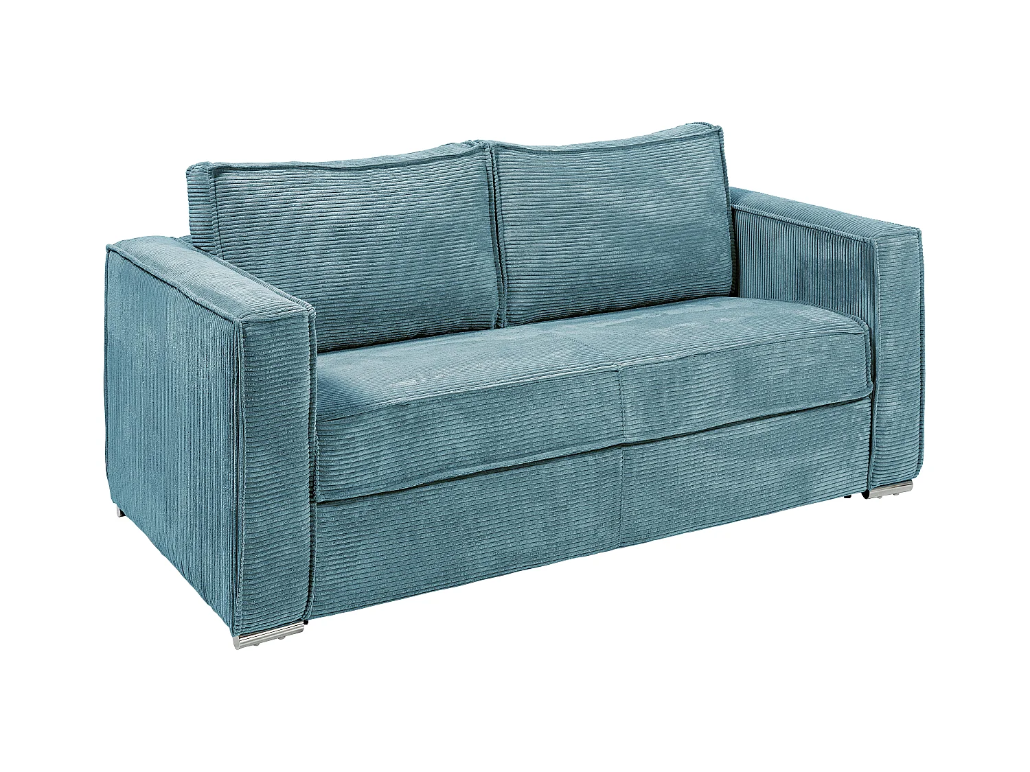 Canapé 3 places convertible express en velours côtelé bleu turquoise - Couchage 140 cm - Matelas 14 cm LORETO