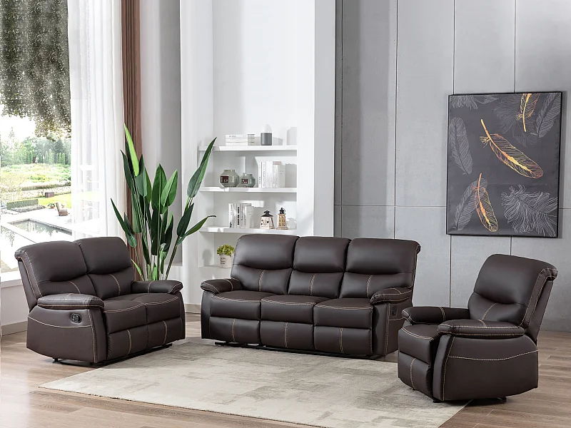 Couchgarnitur Relax 3+2+1 - Kunstleder - Braun - CANBY
