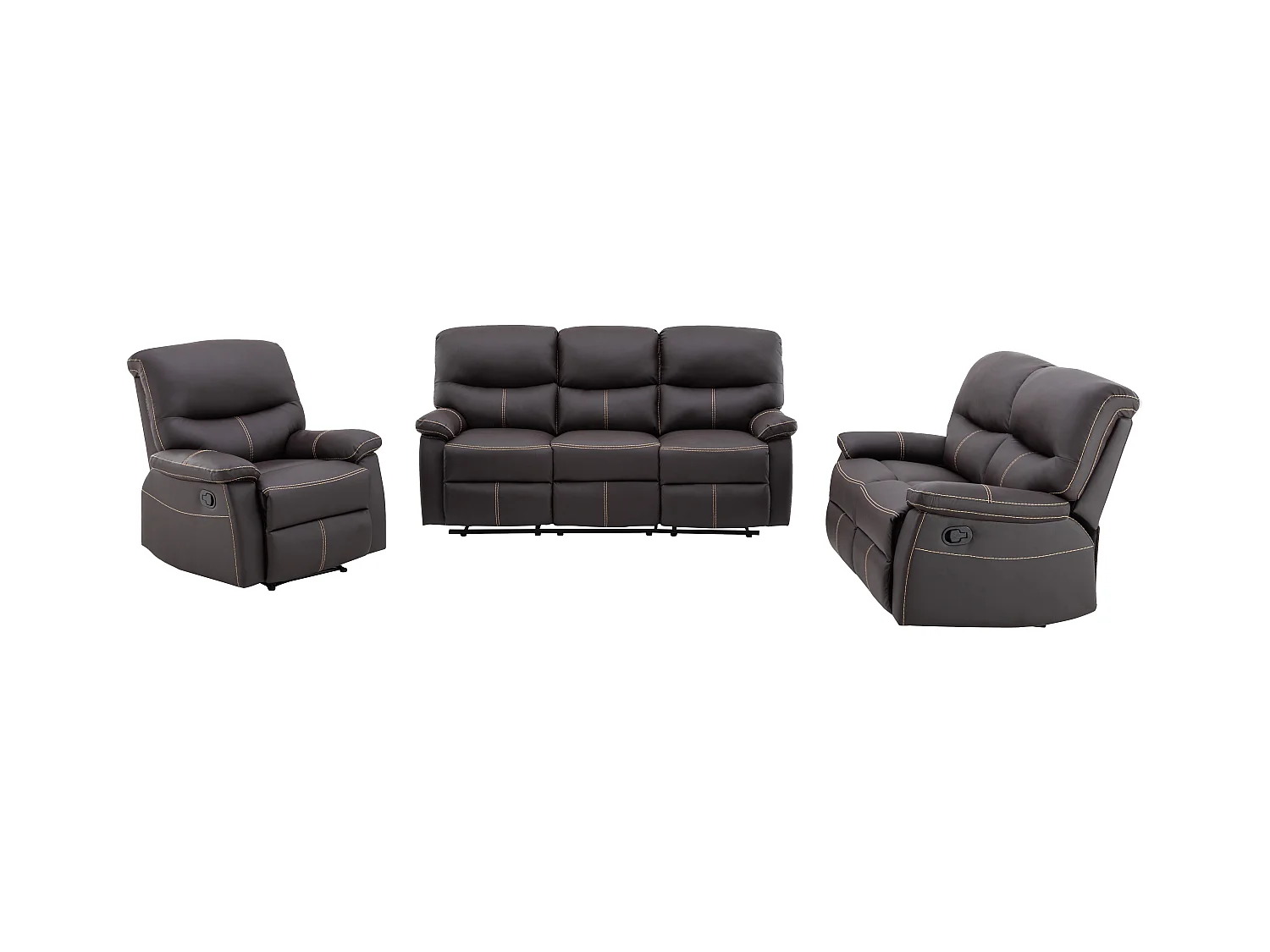 Canapés 3 places 2 places et un fauteuil relax en simili marron CANBY