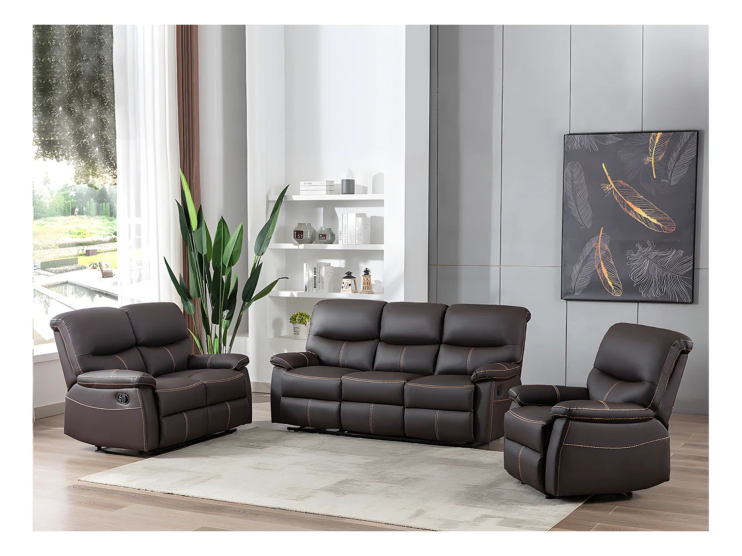 3+2 zitsbank in bruine kunstleer - CANBY