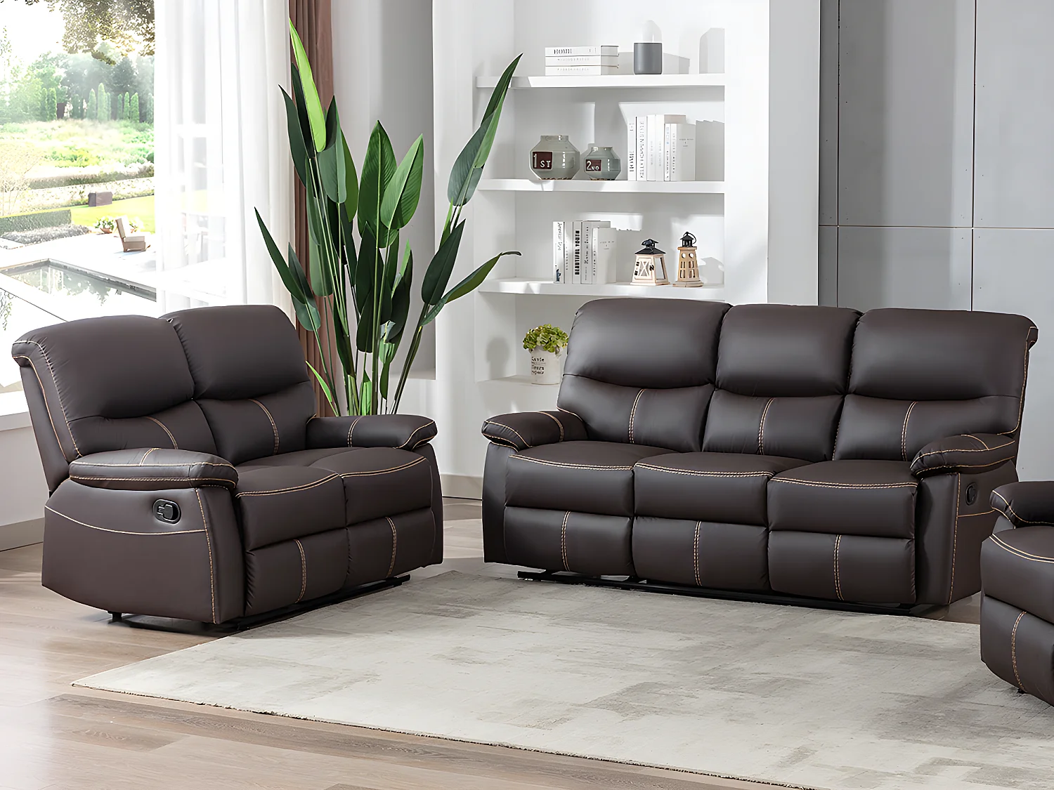 Couchgarnitur Relax 3+2 - Kunstleder - Braun - CANBY