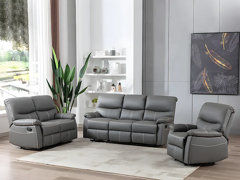 Couchgarnitur Relax 3+2+1 - Kunstleder - Grau - CANBY