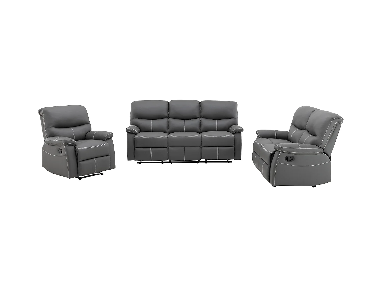 Canapés 3 places 2 places et un fauteuil relax en simili gris CANBY