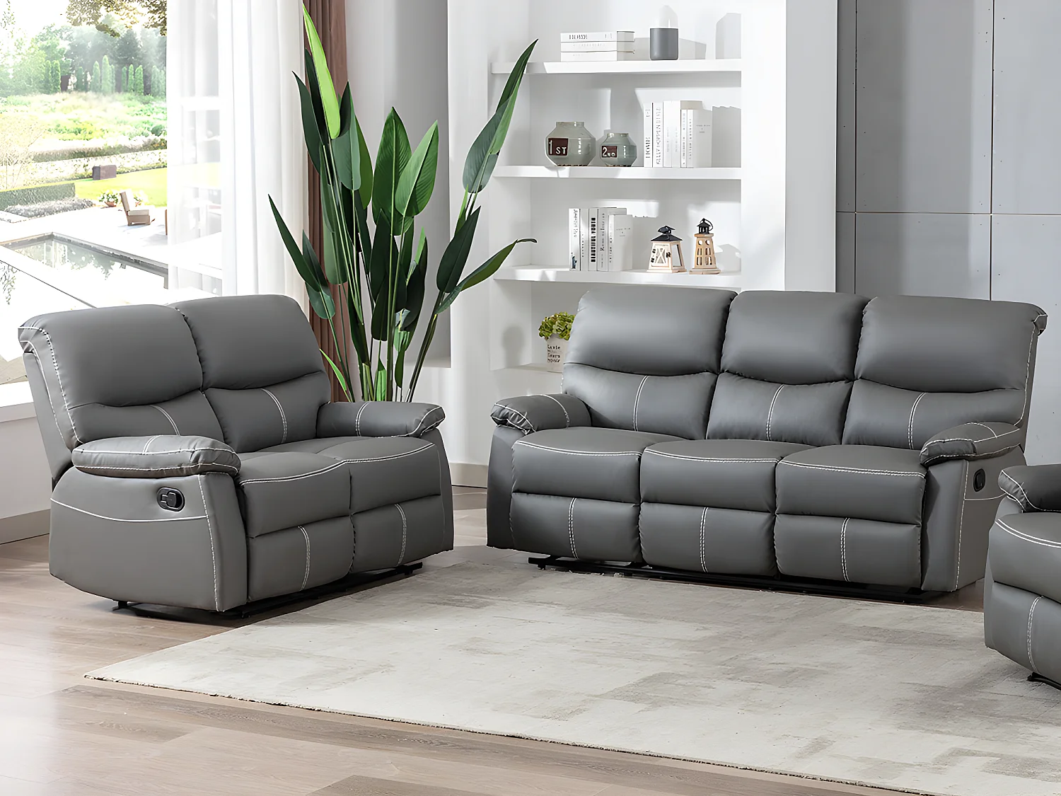 Divano 3+2 posti relax in Similpelle Grigio - CANBY