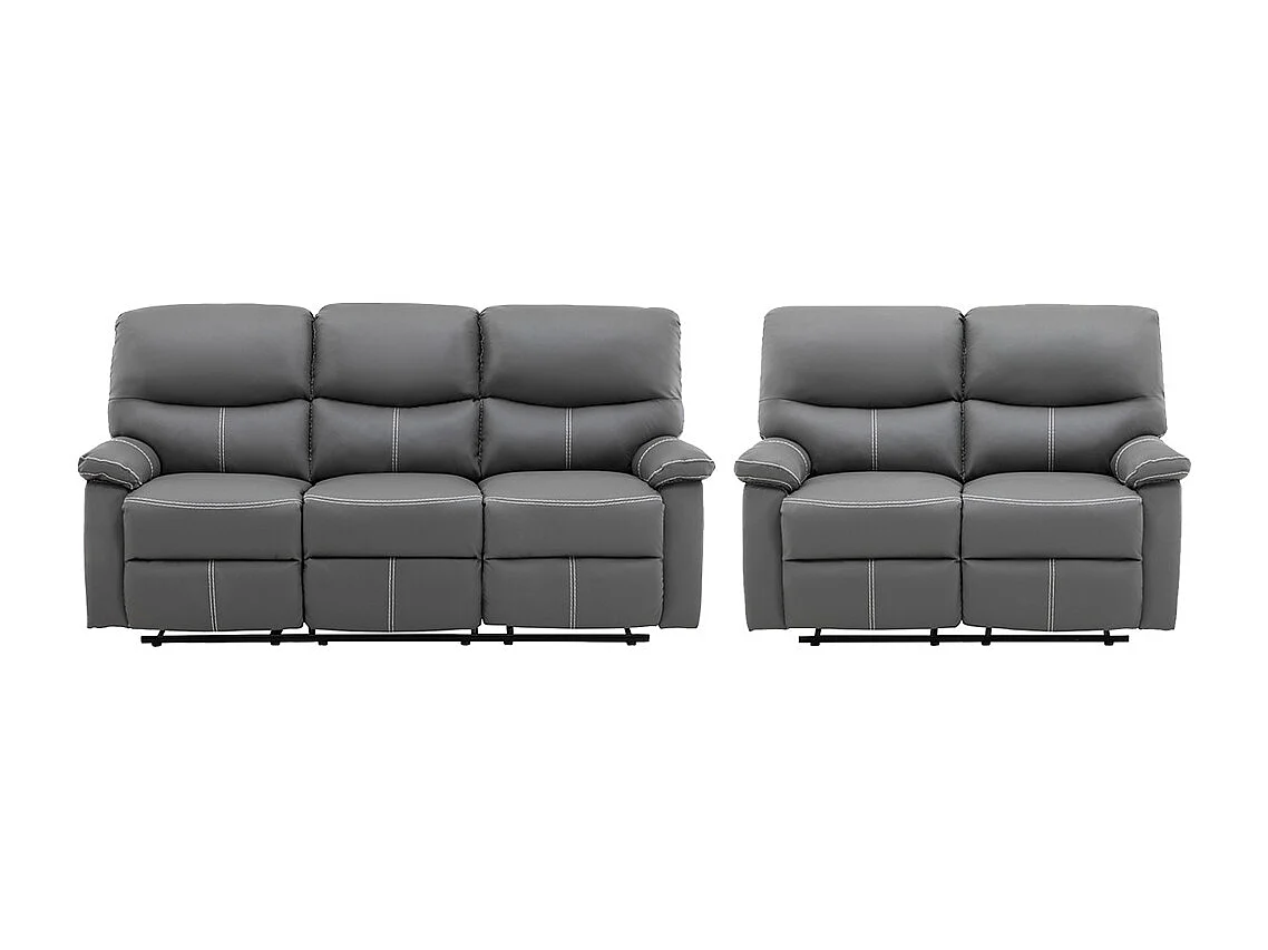 Canapés 3 places et 2 places relax en simili gris CANBY