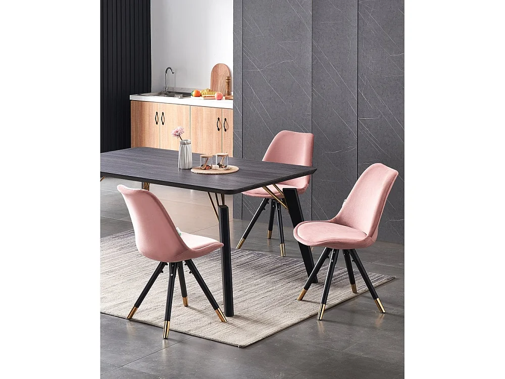 SOFIA COSMO - Ensemble Table à Manger Rectangulaire Noire + 6 Chaises en Velours Rose