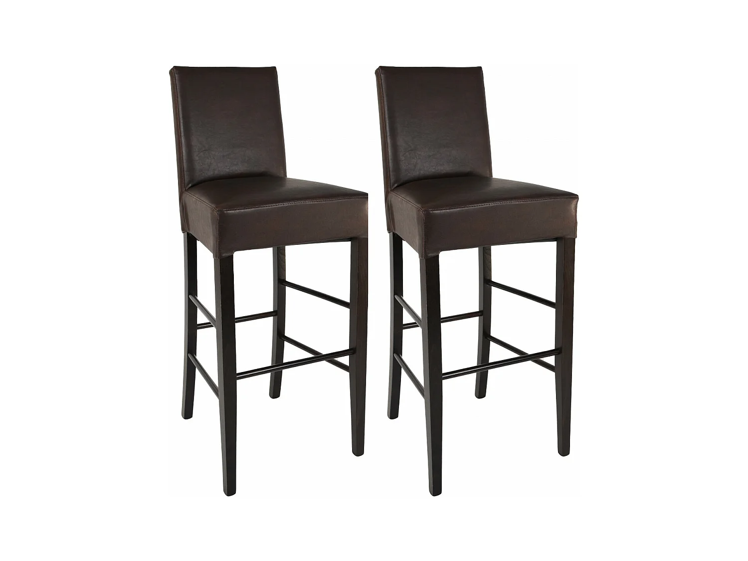 TONY - Lot de 2 Tabourets Wengé et Assise Simili Marron Foncé