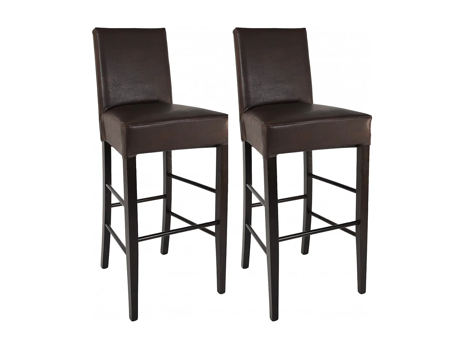 TONY - Lot de 2 Tabourets Wengé et Assise Simili Cuir Marron Foncé